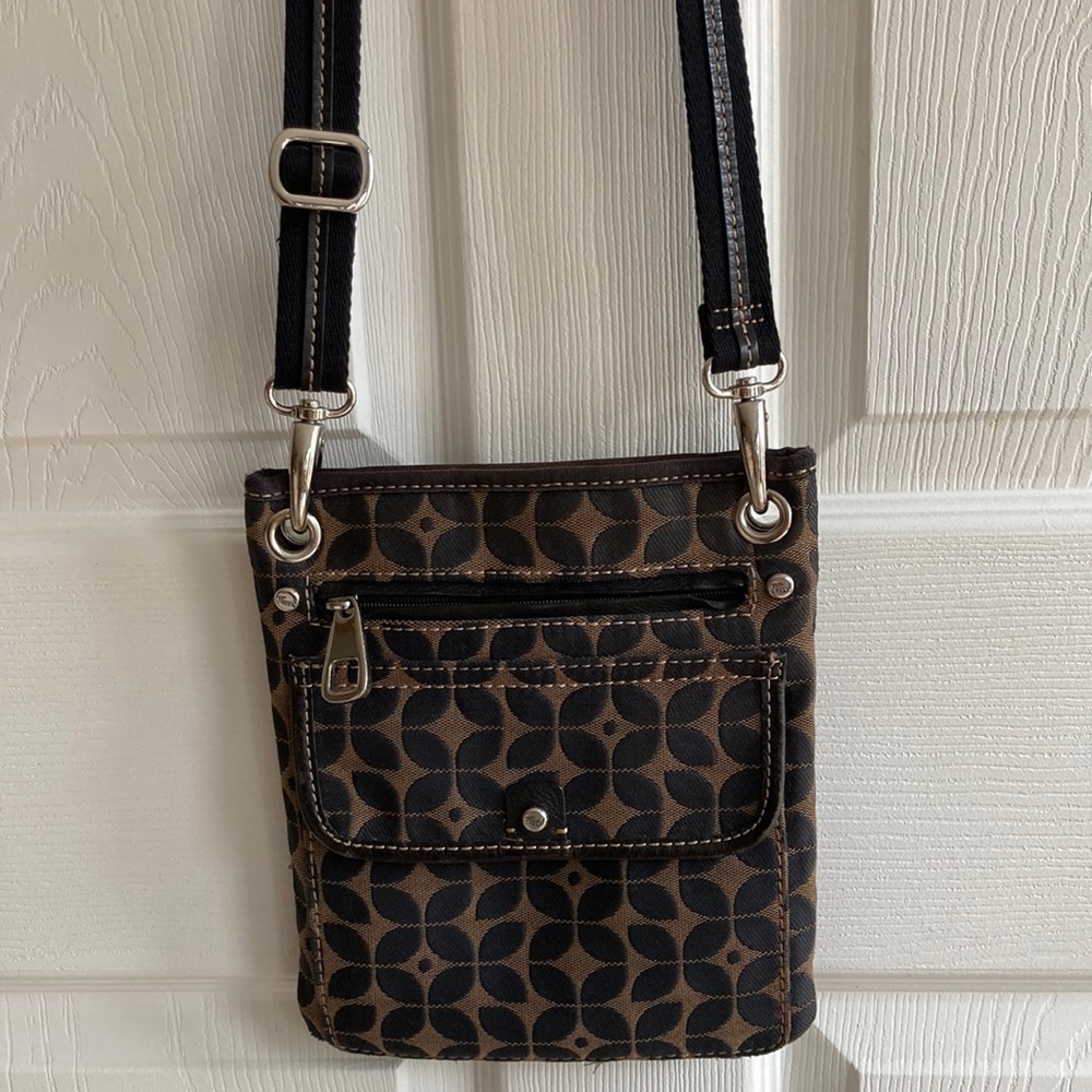 Fossil canvas/leather black/brown crossbody bag.